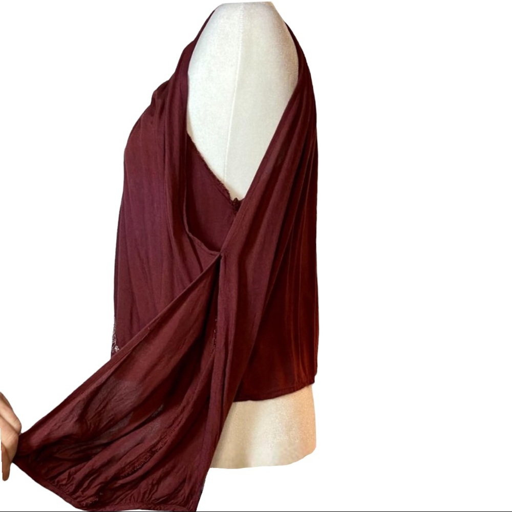 LA Hearts Split Sleeve Embroidered Crop Top Rust or Merlot Size Medium - Picture 6 of 10
